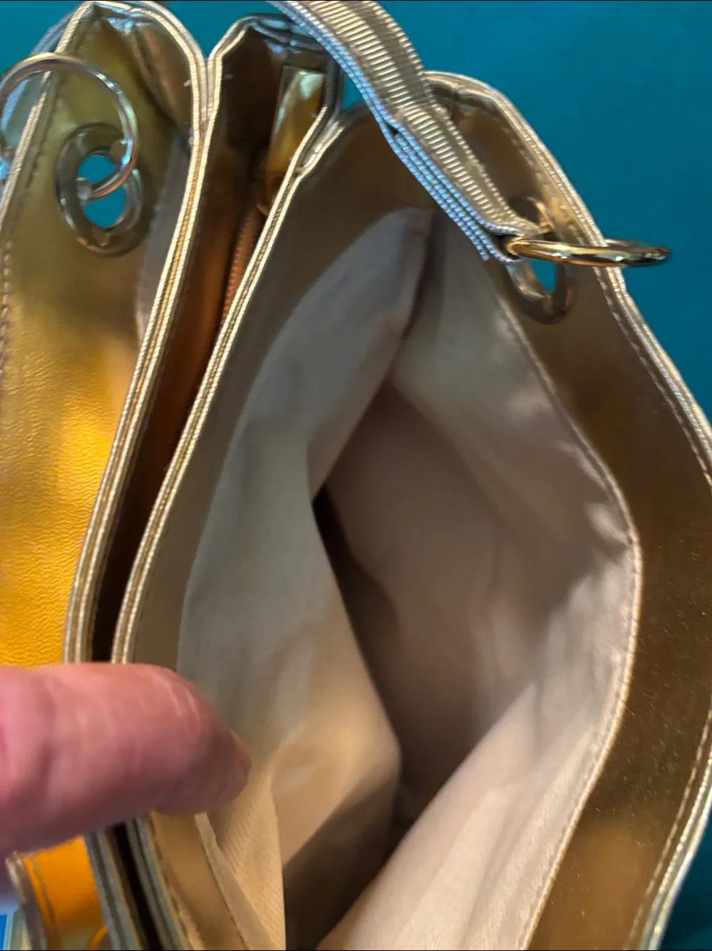 Gold Metallic Stripe Tote with Elephant Accent